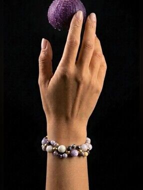 Genuine Lavender Tiffany Jasper Stones In Handwoven Bohemian Artisan Bracelet